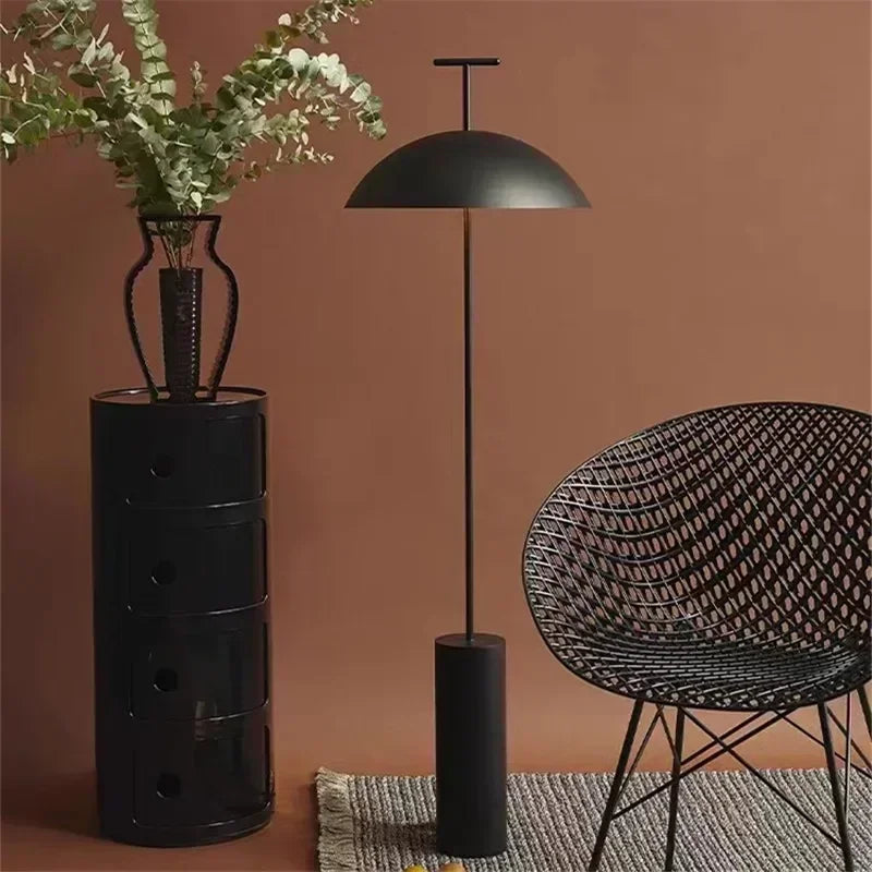 Black Scandinavian Floor Lamp with Mushroom Shade