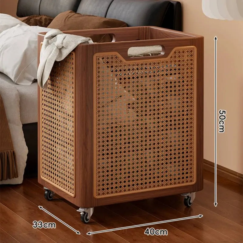 Solid Wood Laundry Basket with Rattan Panels | Modern Laundry Hamper Clothes Storage  Laundry Basket