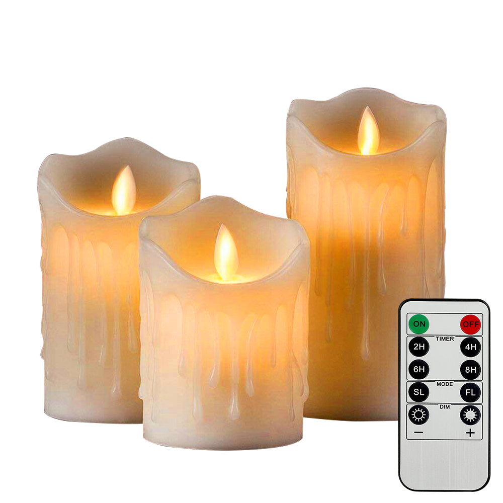 3-Piece Flickering Flameless LED Pillar Candle Set — Remote Controlled