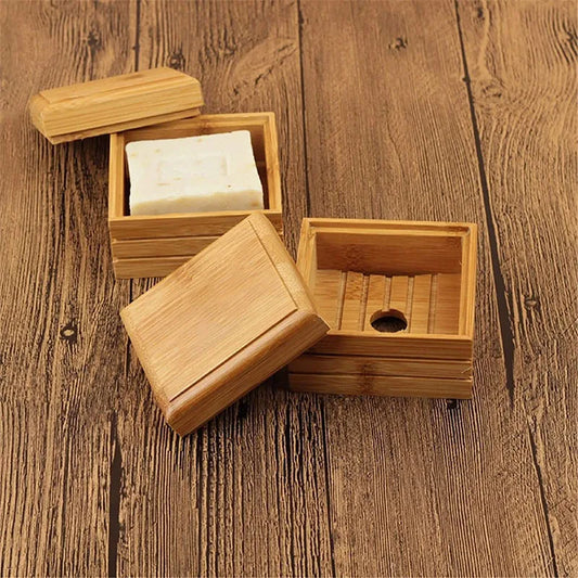 Bamboo Soap Dish with Lid – Draining Soap Saver for Shower & Sink