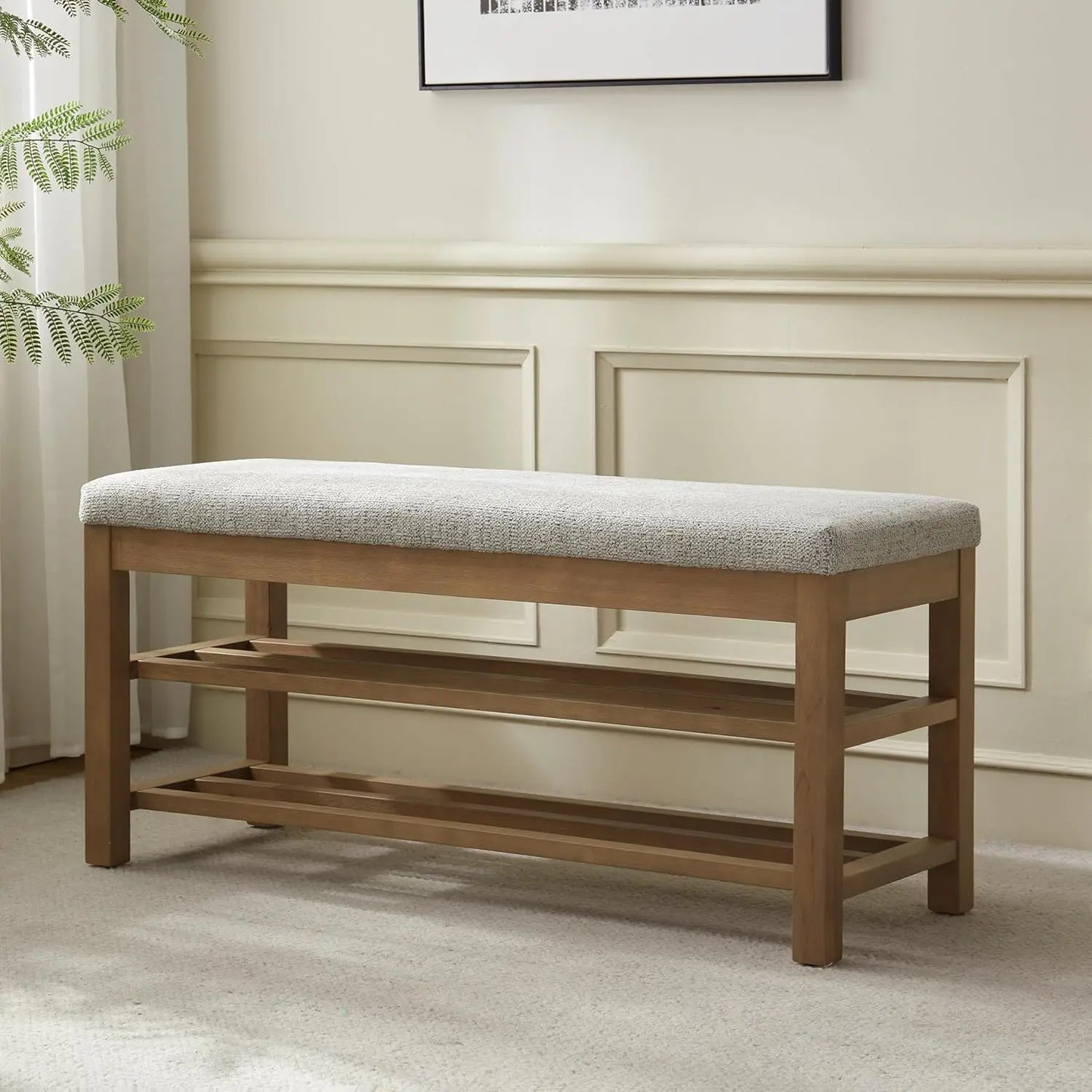 Upholstered Entryway Bench with Shoe Storage | Modern Wooden Bench