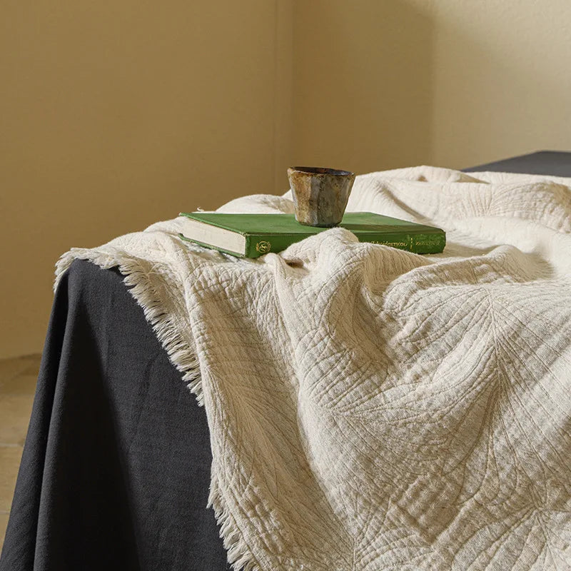 Cotton Muslin Gauze Throw Blanket with Tassels | Boho Jacquard Woven Sofa Blanket