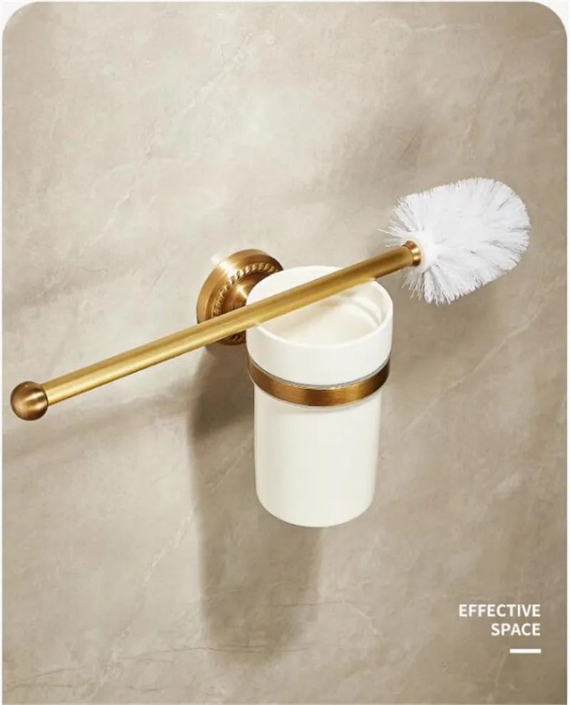 Antique Brass Bathroom Hardware Set — Luxury Wall Mount