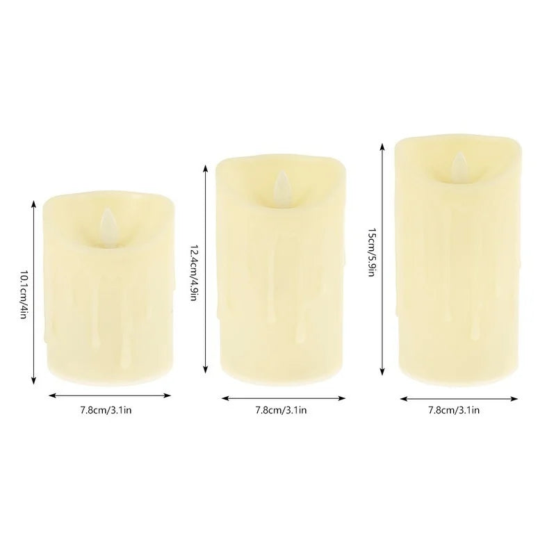3-Piece Flickering Flameless LED Pillar Candle Set — Remote Controlled