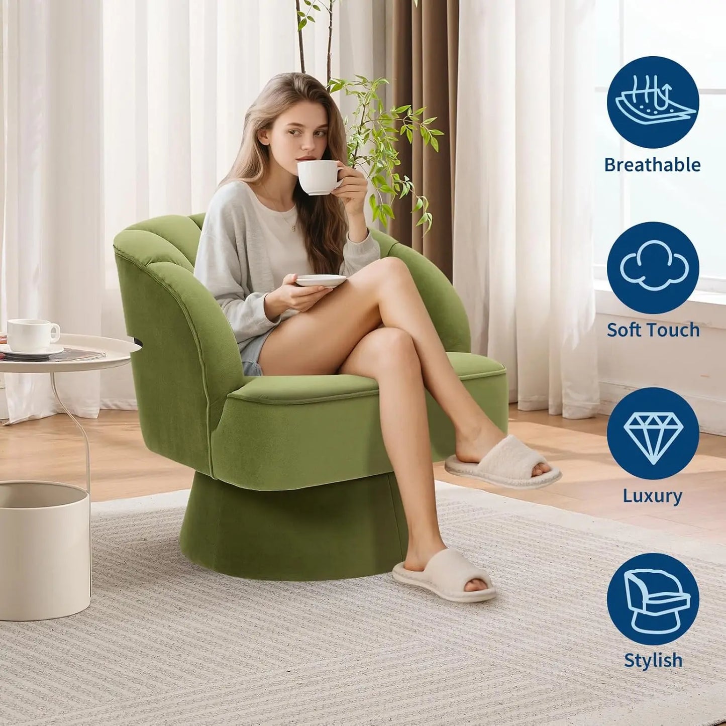 Ultra-Plush 360° Swivel Accent Chair – Modern Barrel Lounge Chair with Padded Comfort