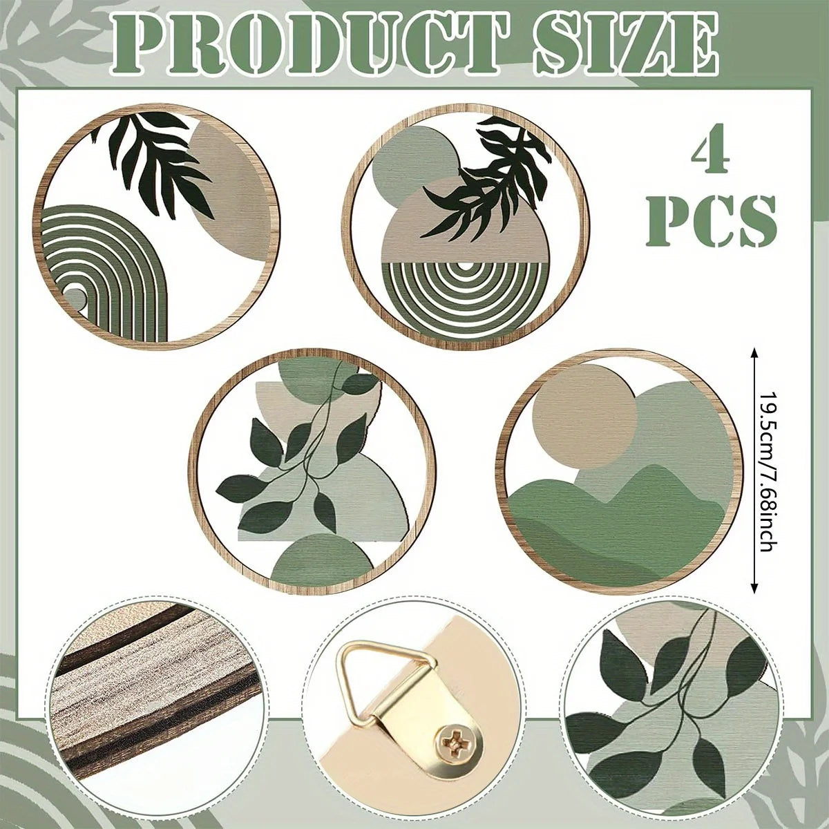 4-Piece Wooden Boho Wall Art Set – Minimalist Hanging Décor