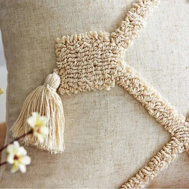 Boho Linen Cushion Cover with Tassel Detail