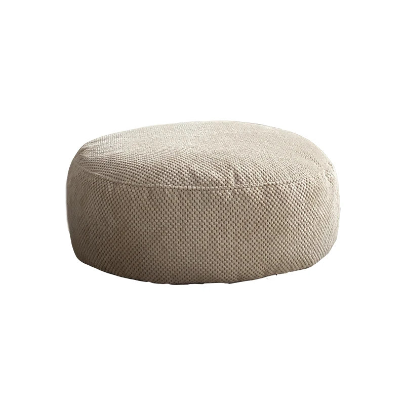 Cream Velvet Floor Pouf Ottoman — Cozy Round Accent Seat
