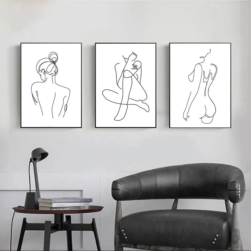 Feminine Nude Line Art Print – Modern Minimalist Canvas