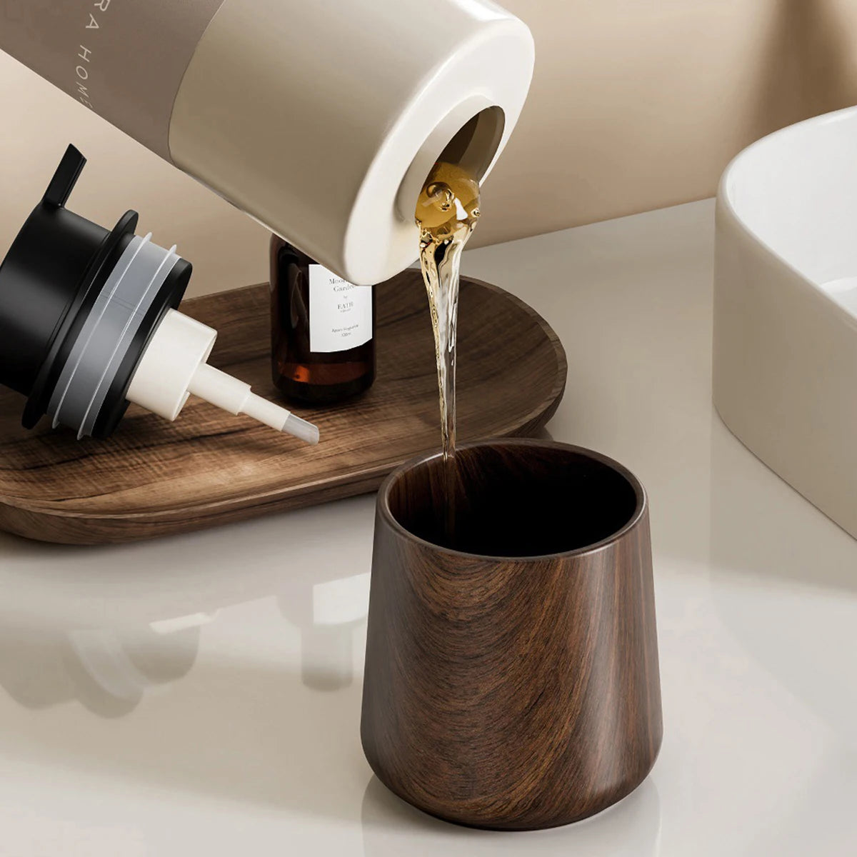 Modern Bathroom Soap Dispenser and Toothbrush Holder Set