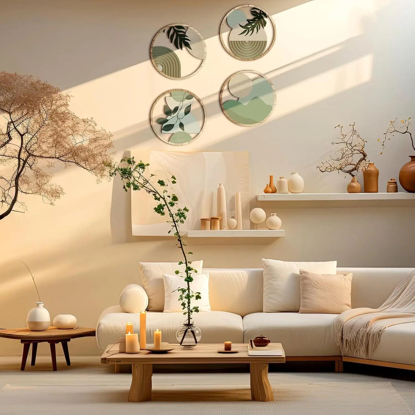 4-Piece Wooden Boho Wall Art Set – Minimalist Hanging Décor