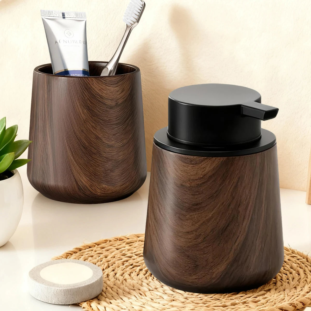 Modern Bathroom Soap Dispenser and Toothbrush Holder Set