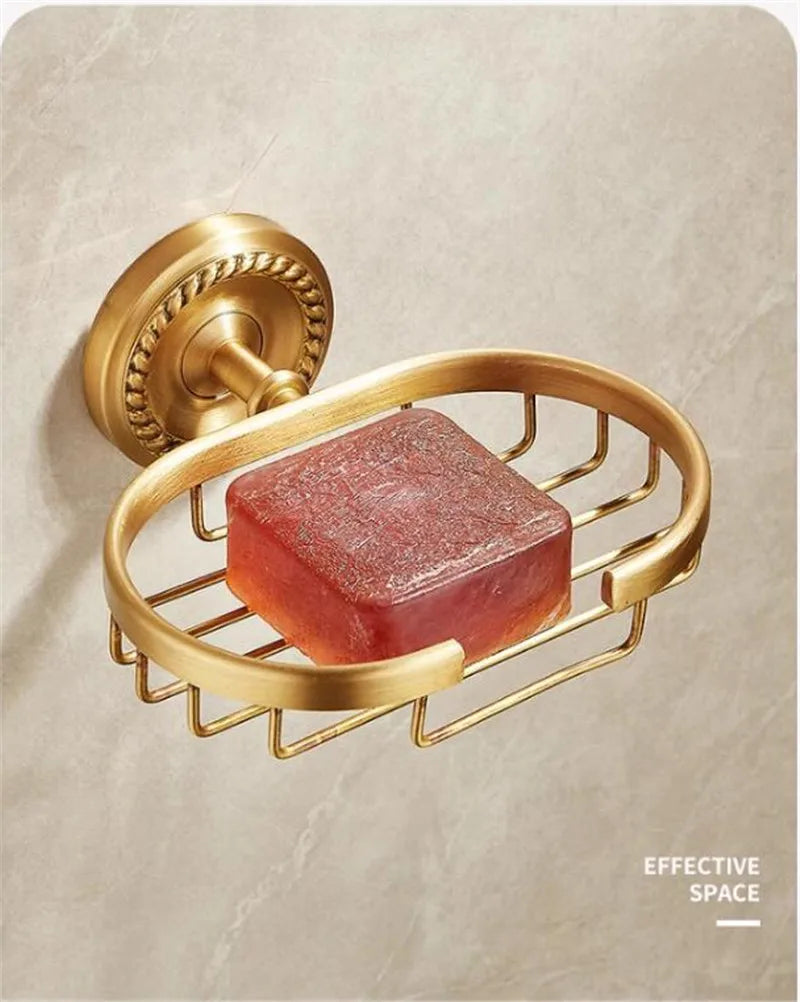 Antique Brass Bathroom Hardware Set — Luxury Wall Mount