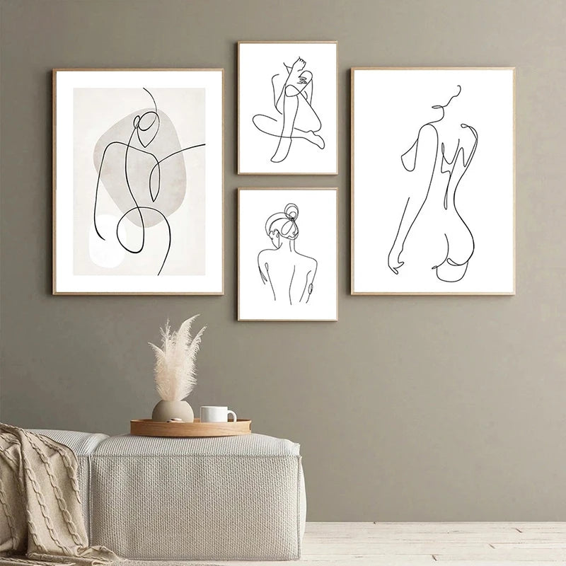 Feminine Nude Line Art Print – Modern Minimalist Canvas