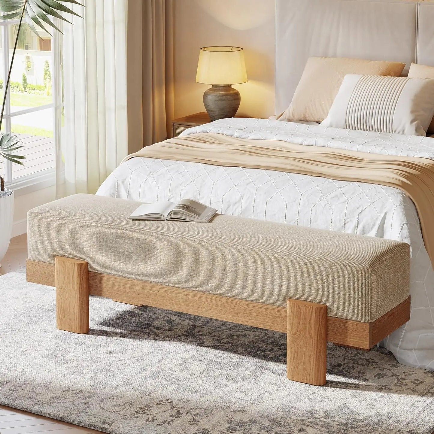 55-Inch Upholstered Entryway Bench with Storage Shelf & Padded Seat