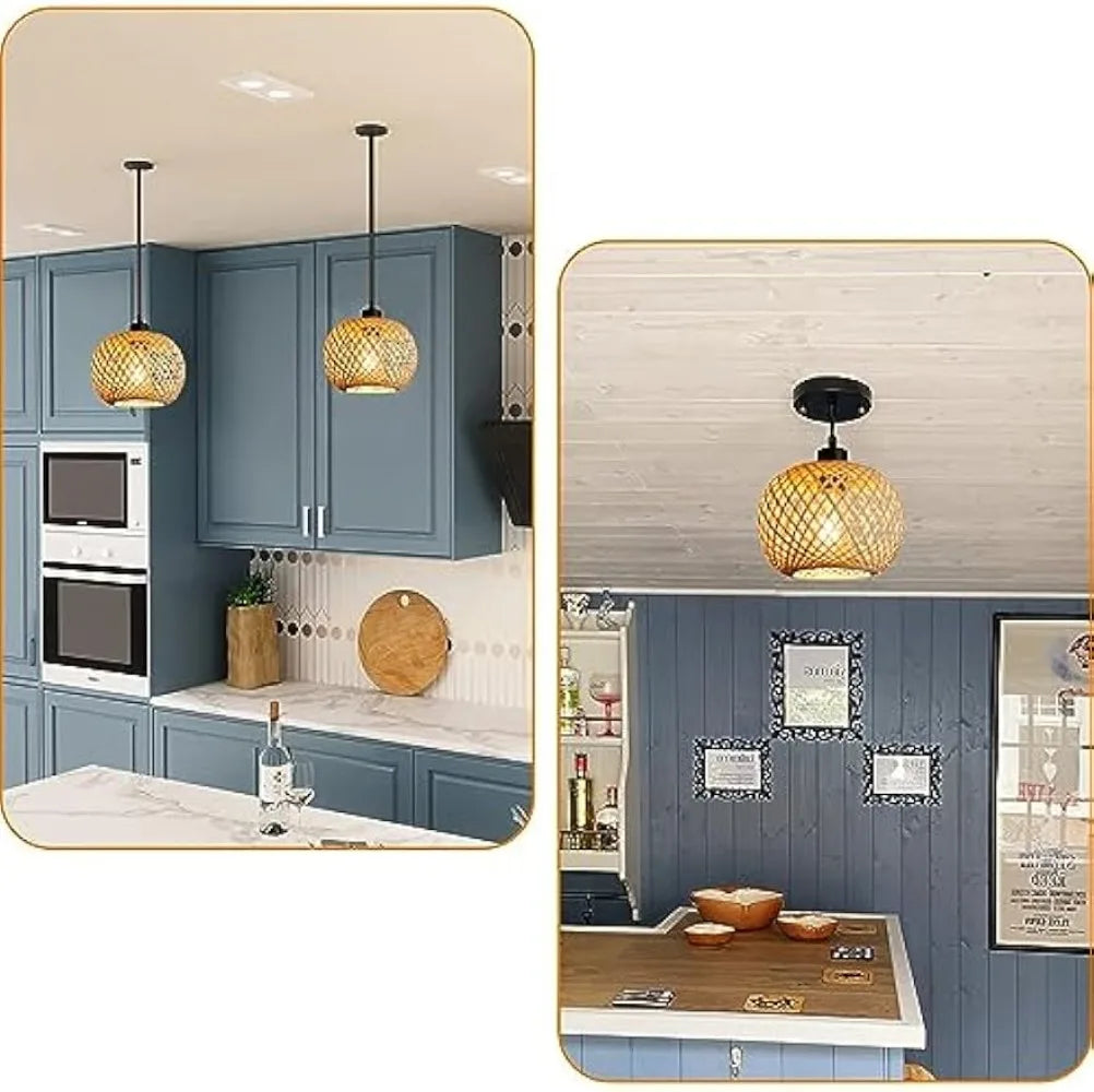 Vintage Bamboo Rattan Pendant Light