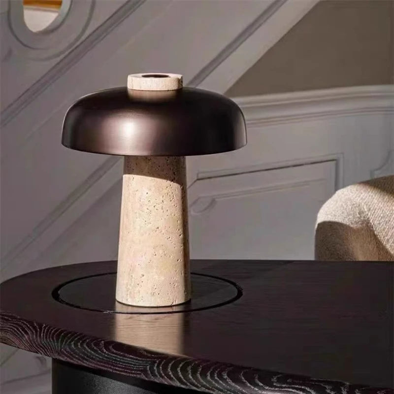 Modern Mushroom LED Table Lamp with Natural Stone Base & USB Charging