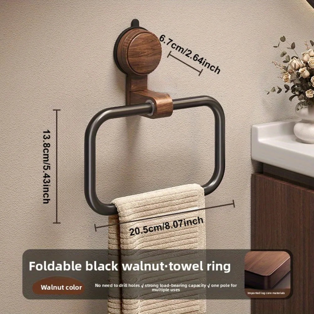 Walnut Wood Bathroom Towel Rack | Vintage Waterproof Wall Storage
