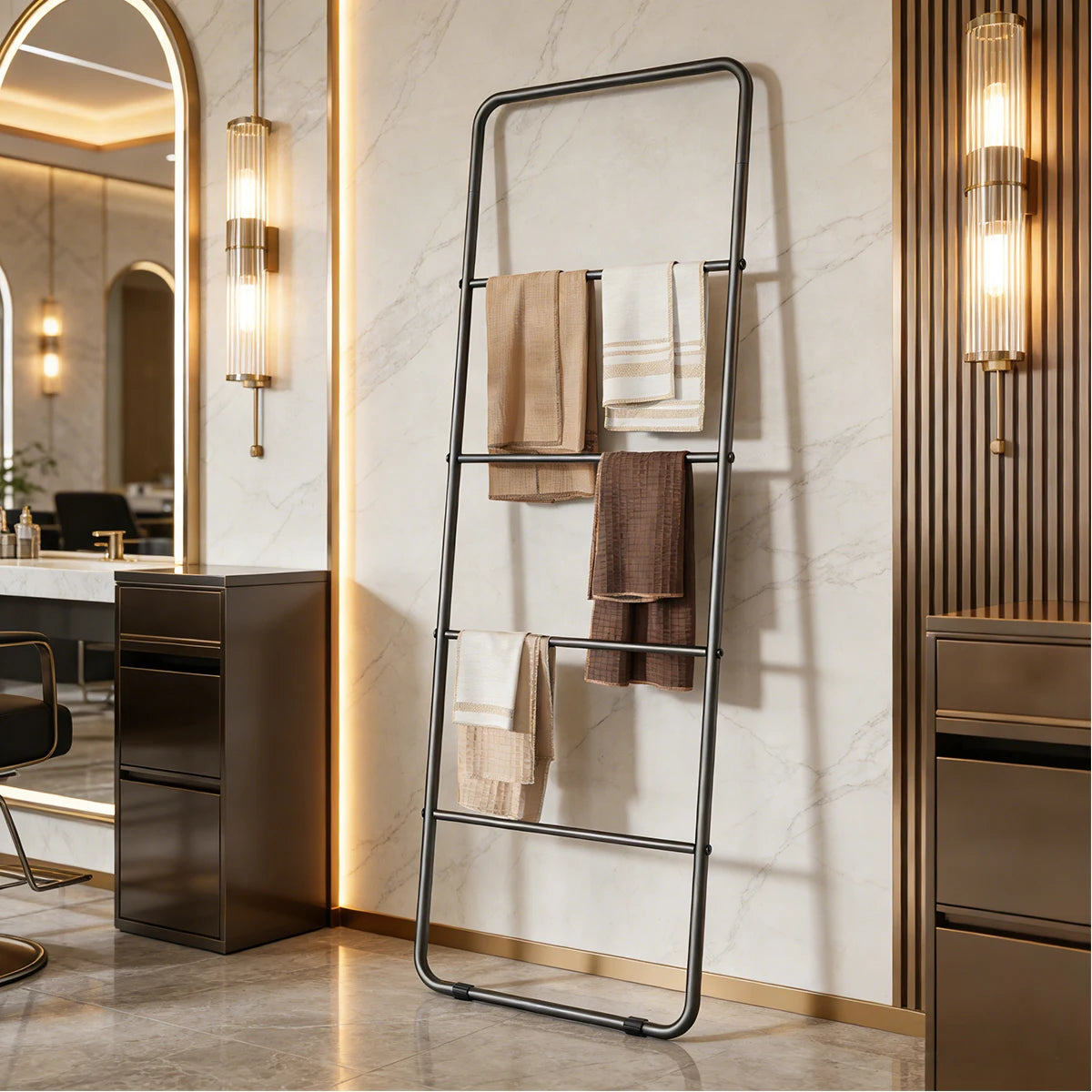 4-Tier Metal Towel Ladder Rack, Freestanding Towel Storage Shelf for Bathroom, Towel Drying Rack  Hanger Stand Accessories