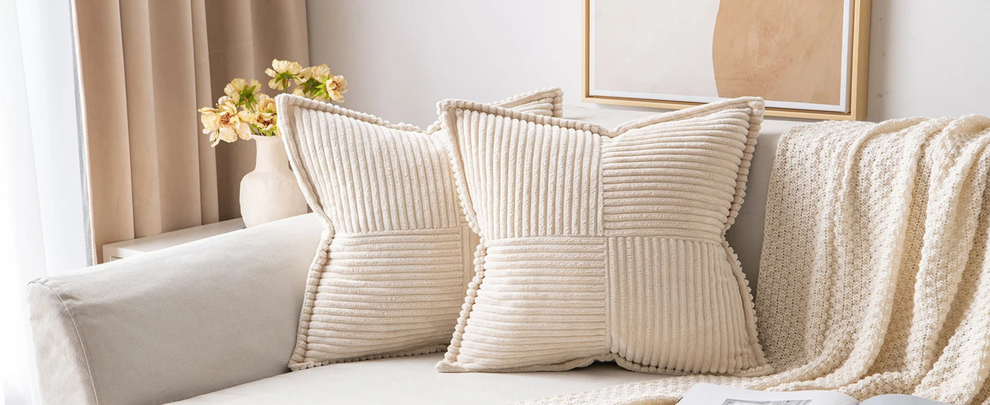 Boho Striped Throw Pillow Covers — Neutral Decorative Cushion Set