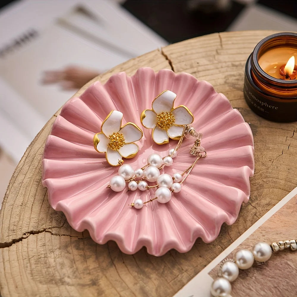 Ceramic Ruffle Jewelry Tray | Scalloped Decorative Dish