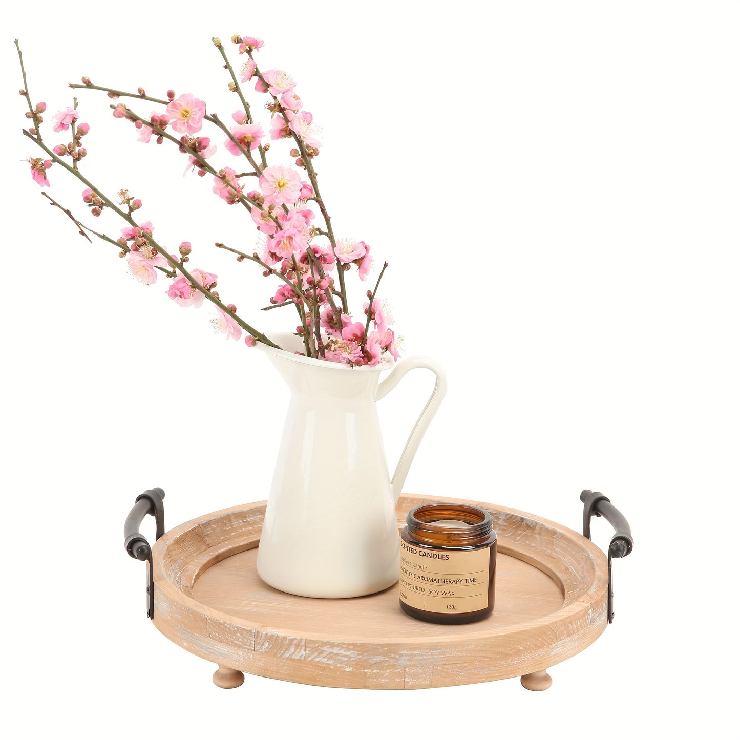 Vintage Farmhouse Decorative Tray with Metal Handles