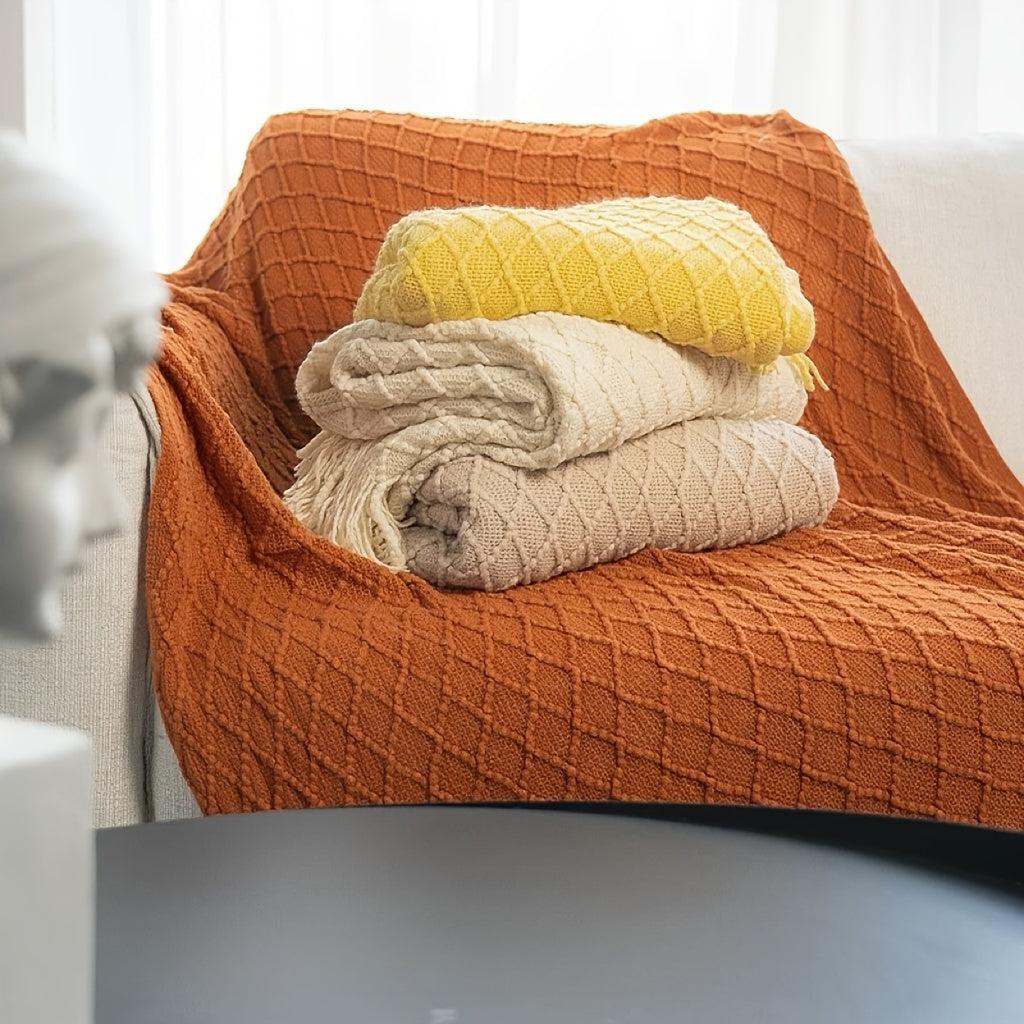 Vintage Knit Geometric Throw Blanket – Soft Cozy Sofa & Bed Decor
