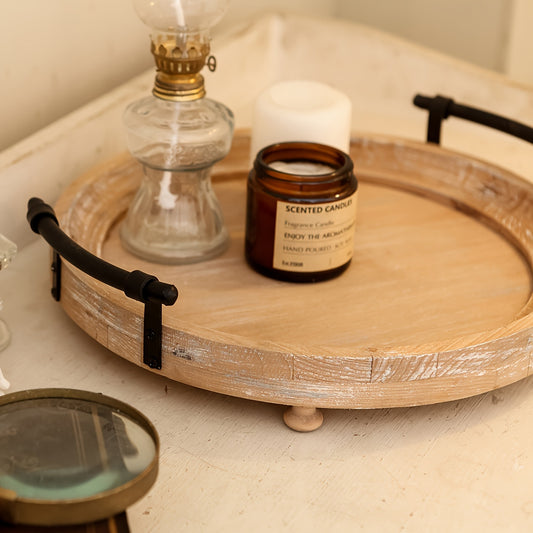 Vintage Farmhouse Decorative Tray with Metal Handles