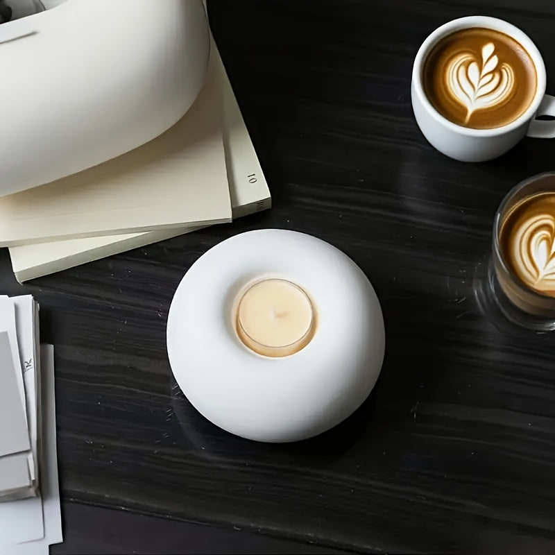 Modern Minimalist Ceramic Candle Holder – Hand-Painted White Accent
