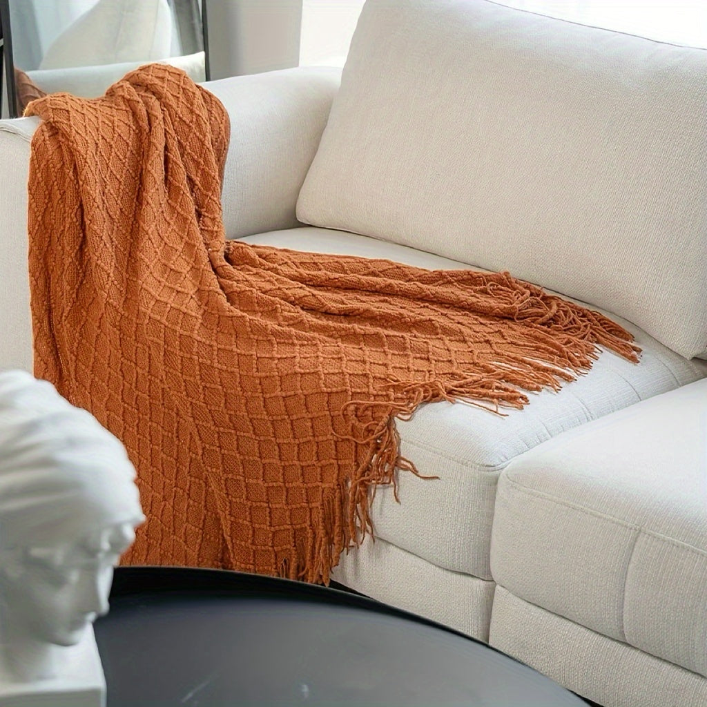 Vintage Knit Geometric Throw Blanket – Soft Cozy Sofa & Bed Decor